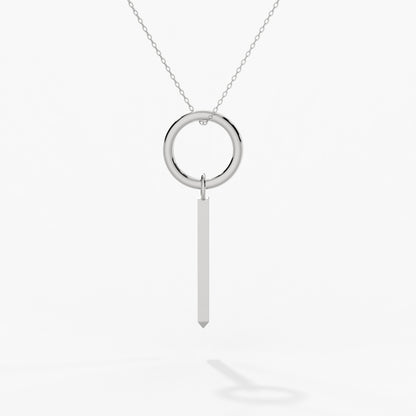 ROSE THORN x Long Covid acupressure healing necklace featuring a circular pendant and vertical bar.